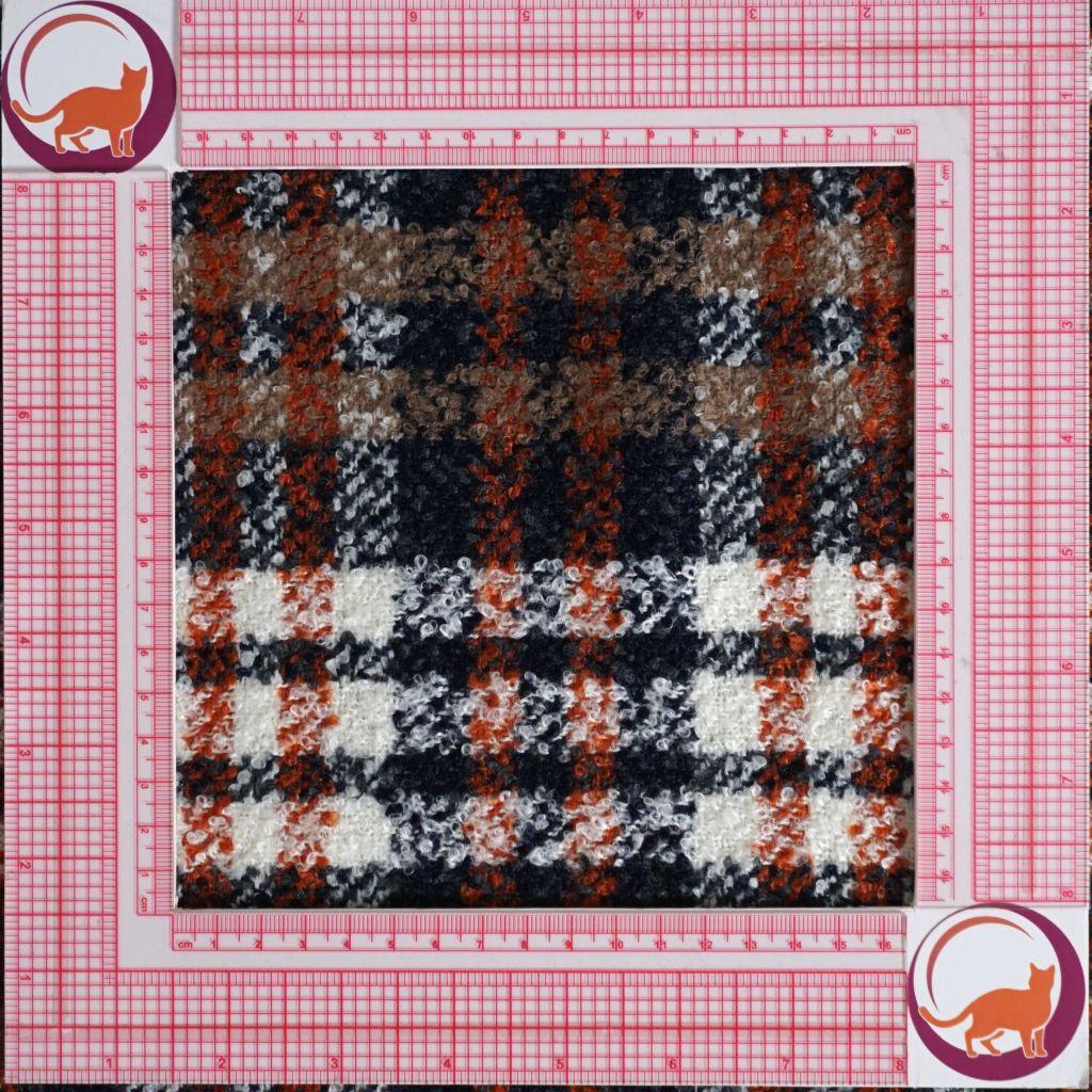 Bouclé Mantelstoff Karo blau rost beige